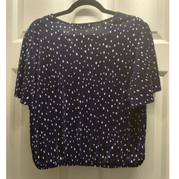 ASTR Juniors Size XL Faux Wrap Top Navy Blue Polka Dot Elastic Waist V-Neck - Picture 3 of 9